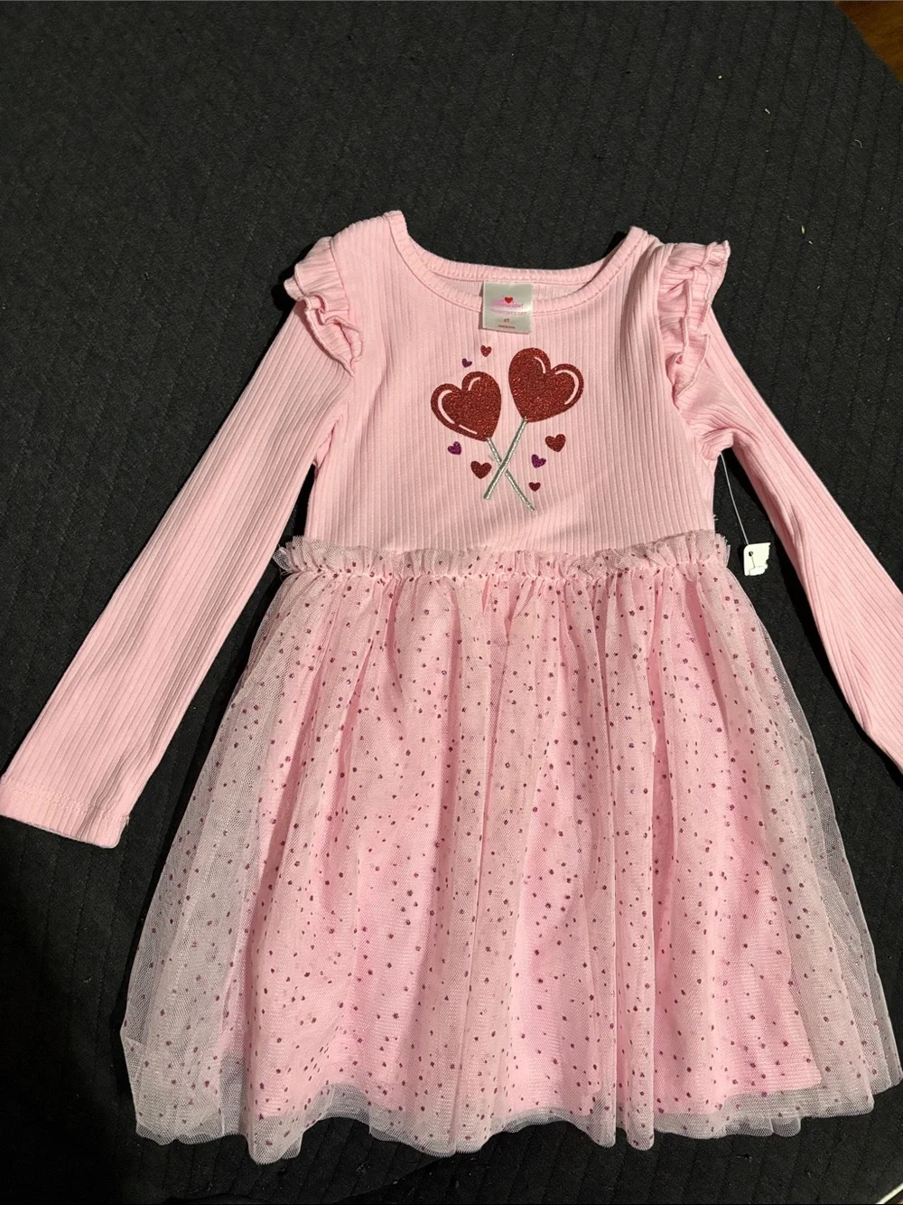 Pink Long-Sleeve Tulle Heart Dress